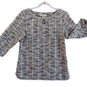 2 For $35 MAX Studio Norstroms Checker Knit top 3/4 Slv Black/wh  Sz S LIKE NEW